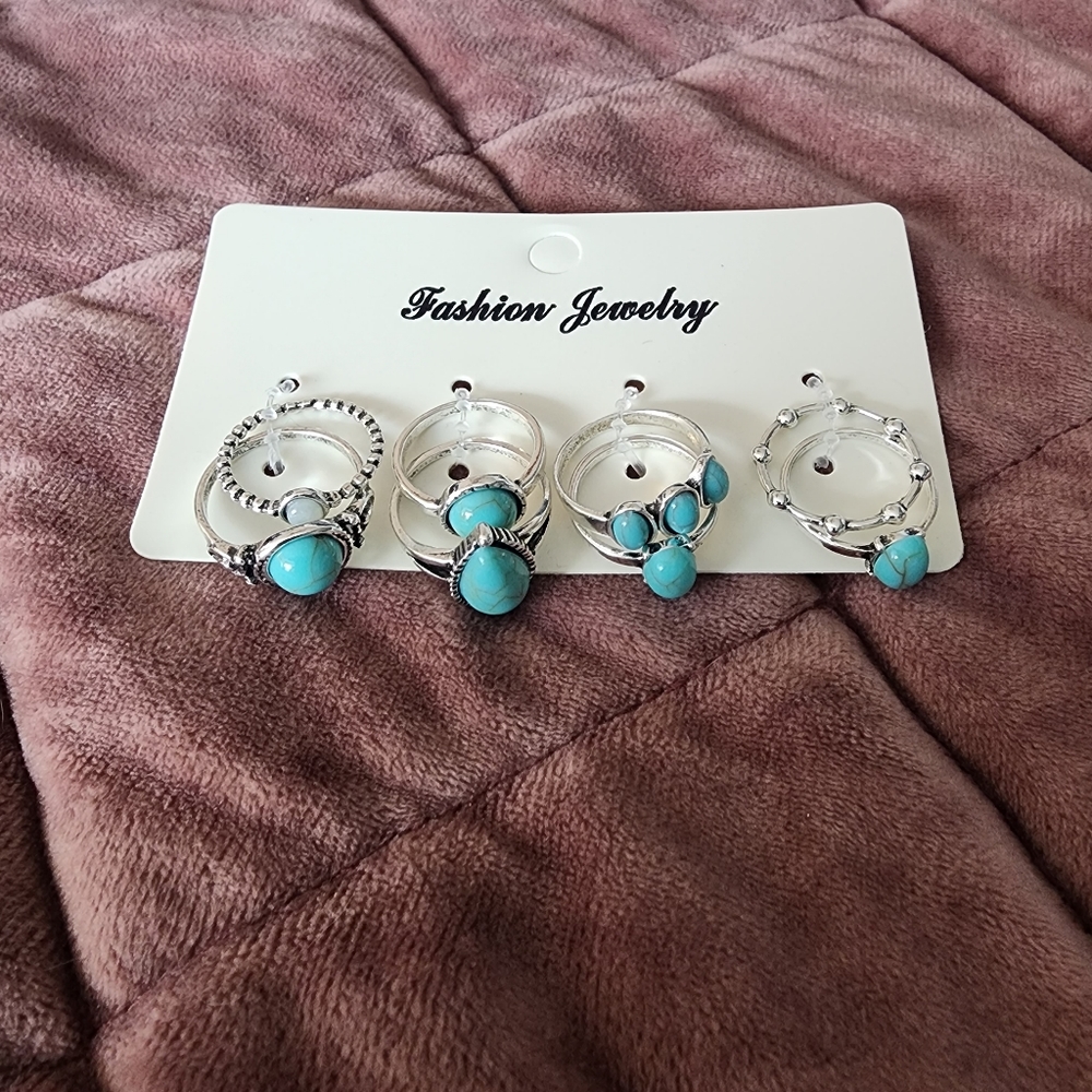 Turquoise and Silver Ring Set
